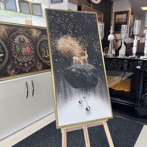 60x120 Gold Çerçeveli Geyik Dekoratif Kanvas Tablo - ART8006