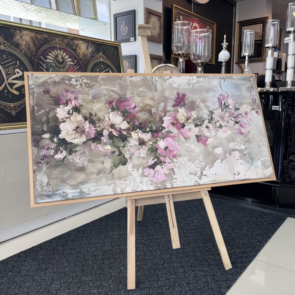 70x140cm Naturel Çerçeveli Soyut Çiçekler Dekoratif Kanvas Tablo - ART8008