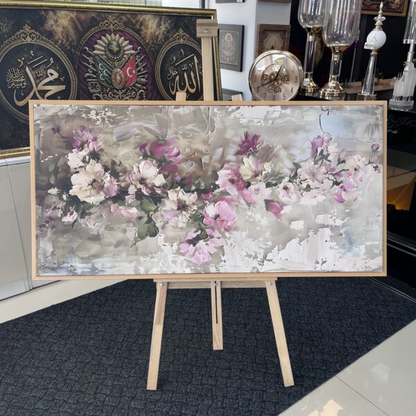 70x140cm Naturel Çerçeveli Soyut Çiçekler Dekoratif Kanvas Tablo - ART8008