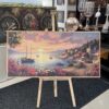 70x140cm Naturel Çerçeveli Sahil Kasabası Manzarası Dekoratif Kanvas Tablo - ART8009
