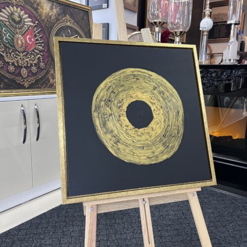 65x65cm Eskitme Gold Çerçeveli Dokulu Soyut Dekoratif Kanvas Tablo - ART8010