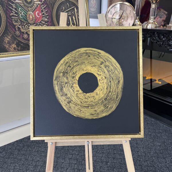 65x65cm Eskitme Gold Çerçeveli Dokulu Soyut Dekoratif Kanvas Tablo - ART8010