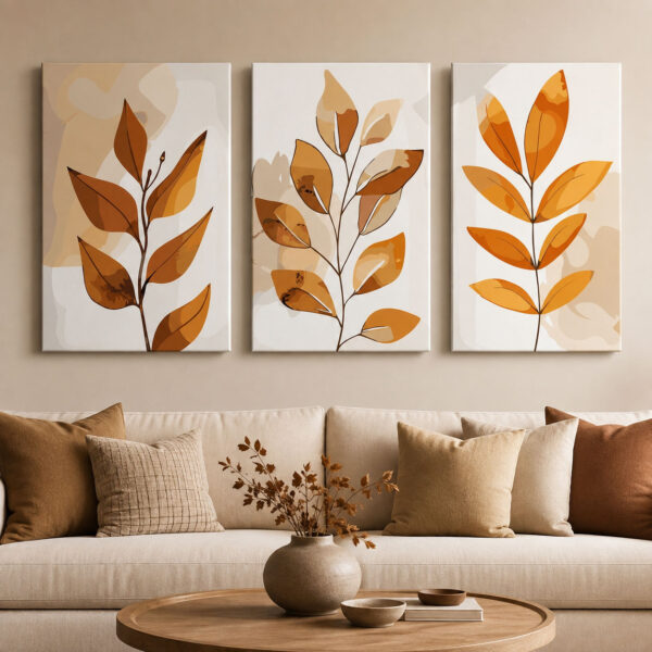 Sonbahar Yaprakları Kanvas Duvar Tablosu - 3'lü Canvas Tablo Seti - VOOV4384
