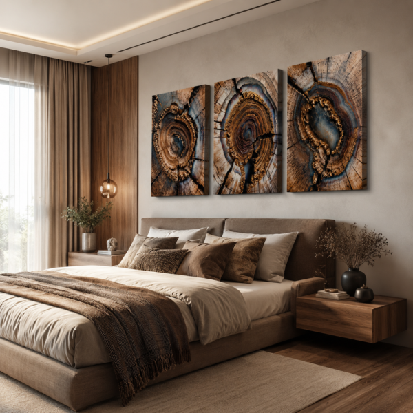 VOOV4384 Modern Soyut Kütükler Kanvas Tablo - 3'lü Canvas Tablo Seti - VOOV4384