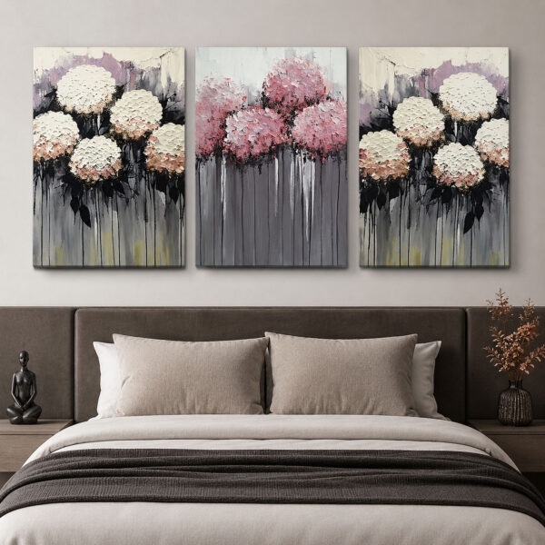 Soft Bloom Kanvas Duvar Tablosu - 3'lü Canvas Tablo Seti - VOOV4385
