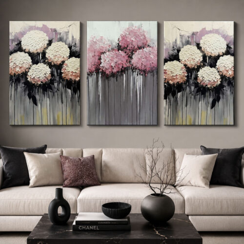 Soft Bloom Kanvas Duvar Tablosu - 3'lü Canvas Tablo Seti - VOOV4385