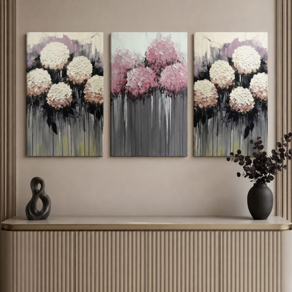 Soft Bloom Kanvas Duvar Tablosu - 3'lü Canvas Tablo Seti - VOOV4385