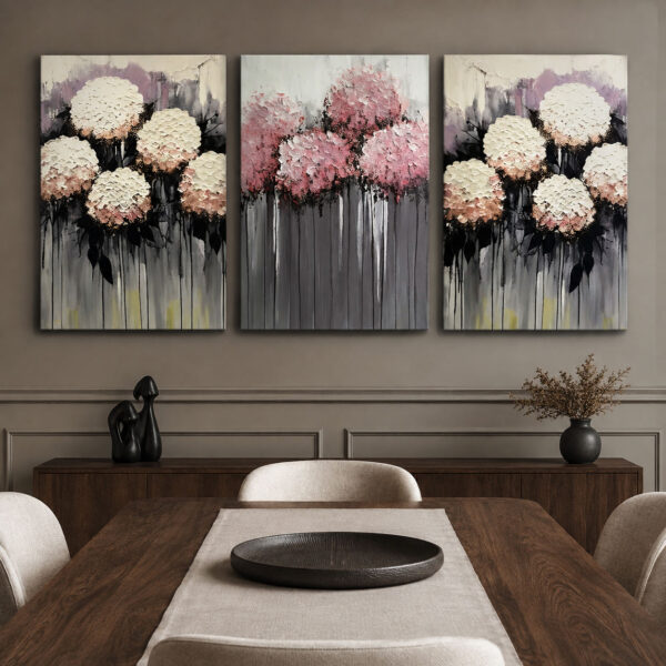 Soft Bloom Kanvas Duvar Tablosu - 3'lü Canvas Tablo Seti - VOOV4385
