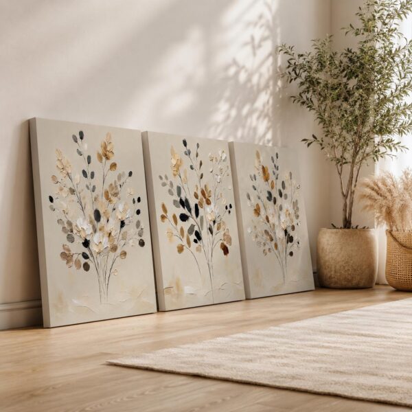 VOOV4385 (4) Modern Soyut Çiçekler Kanvas Tablo - 3'lü Canvas Tablo Seti - VOOV4385
