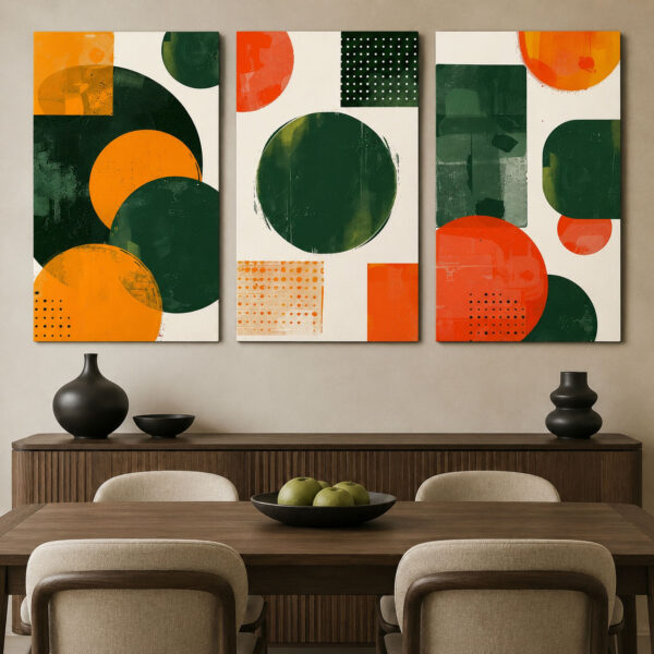 Retro Geometri Kanvas Duvar Tablosu - 3'lü Canvas Tablo Seti - VOOV4386