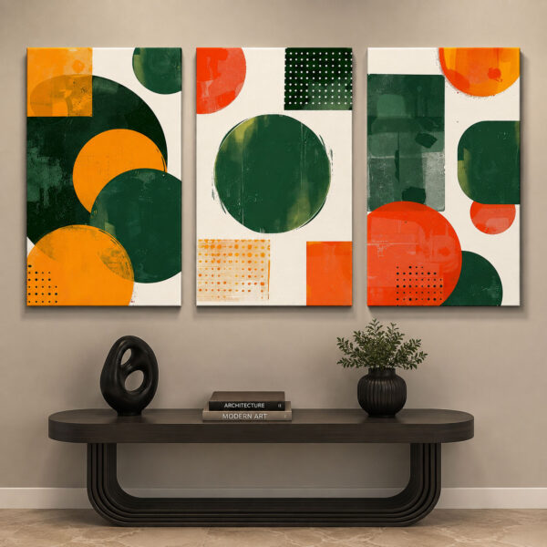 Retro Geometri Kanvas Duvar Tablosu - 3'lü Canvas Tablo Seti - VOOV4386