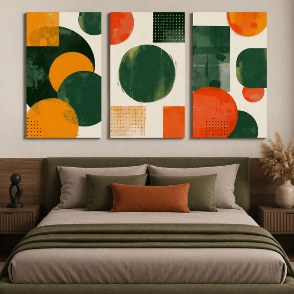 Retro Geometri Kanvas Duvar Tablosu - 3'lü Canvas Tablo Seti - VOOV4386