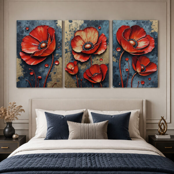 Gelincik Rüyası Kanvas Duvar Tablosu - 3'lü Canvas Tablo Seti - VOOV4388