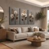 VOOV4390 (3) Modern Soyut Çiçekler Kanvas Tablo - 3'lü Canvas Tablo Seti - VOOV4390