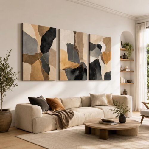 Modern Soyut Kanvas Tablo - 3'lü Canvas Tablo Seti - VOOV4392