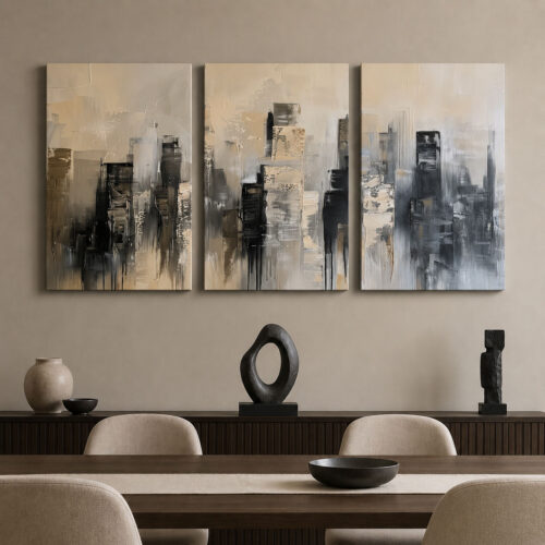 Silent City Kanvas Duvar Tablosu - 3'lü Canvas Tablo Seti - VOOV4393
