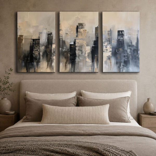 Silent City Kanvas Duvar Tablosu - 3'lü Canvas Tablo Seti - VOOV4393