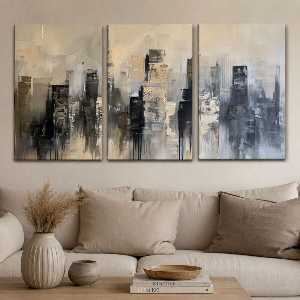 Silent City Kanvas Duvar Tablosu - 3'lü Canvas Tablo Seti - VOOV4393