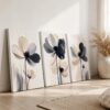 VOOV4394 (3) Modern Soyut Çiçekler Kanvas Tablo - 3'lü Canvas Tablo Seti - VOOV4394