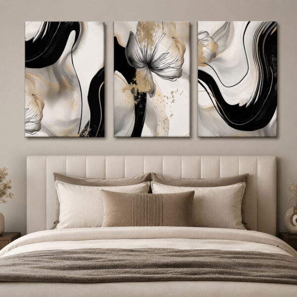 Gece Çiçeği Kanvas Duvar Tablosu - 3'lü Canvas Tablo Seti - VOOV4394