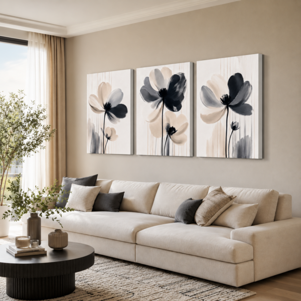 VOOV4394 Modern Soyut Çiçekler Kanvas Tablo - 3'lü Canvas Tablo Seti - VOOV4394