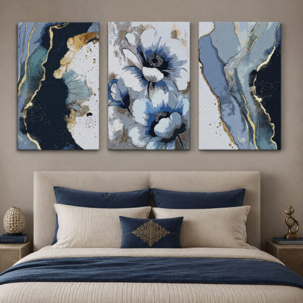 Safir Çiçekleri Kanvas Duvar Tablosu - 3'lü Canvas Tablo Seti - VOOV4396