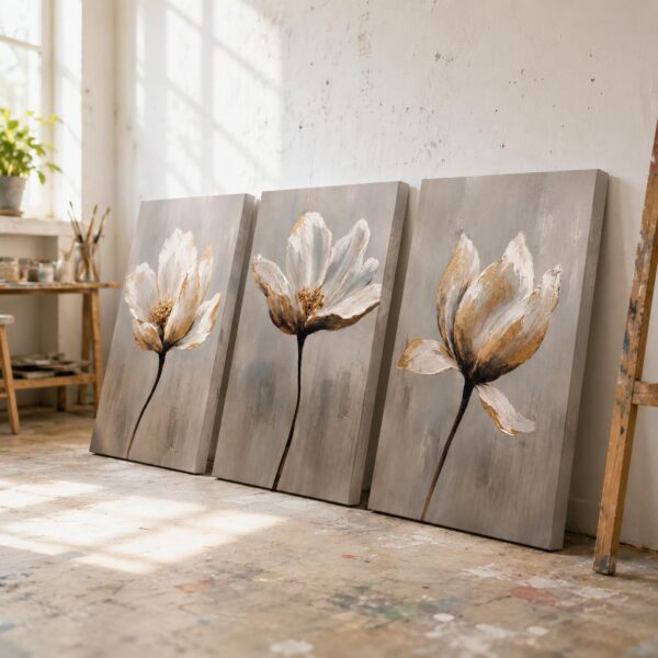 VOOV4397 (2) Modern Soyut Çiçekler Kanvas Tablo - 3'lü Canvas Tablo Seti - VOOV4397