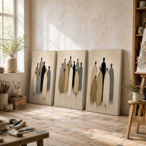 Soyut İnsanlar Kanvas Tablo - 3'lü Canvas Tablo Seti - VOOV4398