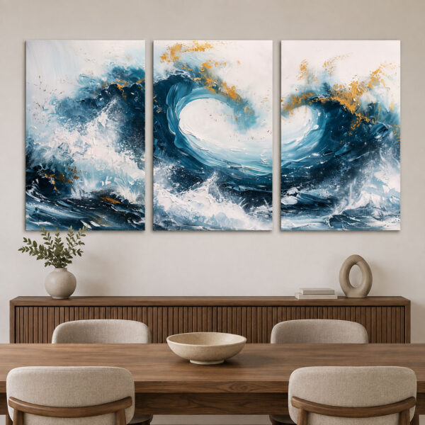Okyanus Dalgaları Kanvas Duvar Tablosu - 3'lü Canvas Tablo Seti - VOOV4399