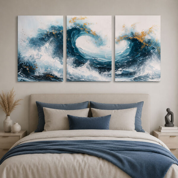 Okyanus Dalgaları Kanvas Duvar Tablosu - 3'lü Canvas Tablo Seti - VOOV4399