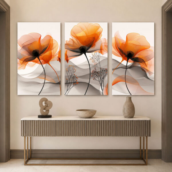 Amber Çiçekleri Kanvas Duvar Tablosu - 3'lü Canvas Tablo Seti - VOOV4400