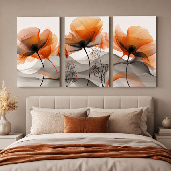 Amber Çiçekleri Kanvas Duvar Tablosu - 3'lü Canvas Tablo Seti - VOOV4400