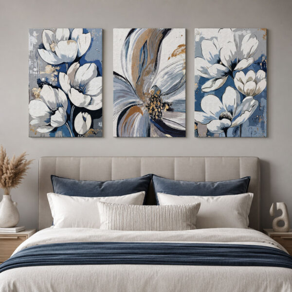 Soyut Çiçekler Kanvas Duvar Tablosu - 3'lü Canvas Tablo Seti - VOOV4404