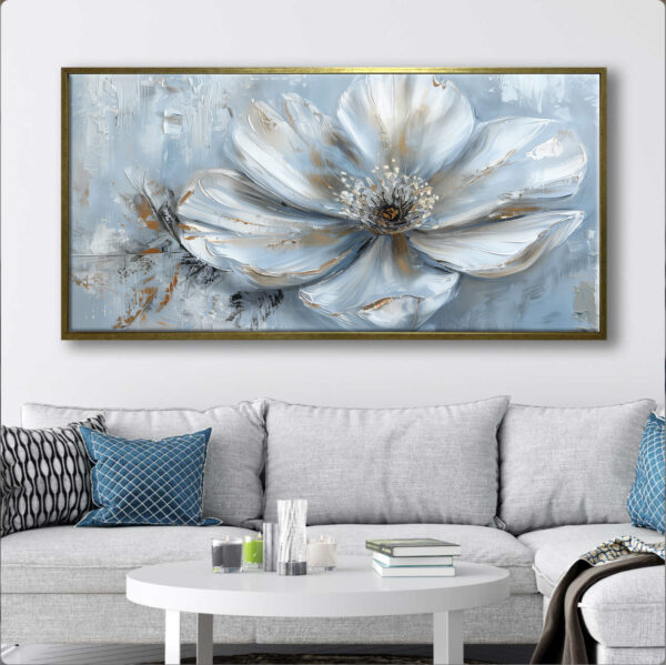 70x140cm Eskitme Gold Çerçeveli Soyut Çiçek Dekoratif Kanvas Tablo - ART5001