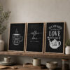 Doğal Ahşap Çerçeveli Minimal Coffee Bar Tablo Seti - EW1204