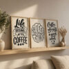 Doğal Ahşap Çerçeveli Minimal Coffee Time Tablo Seti - EW1207