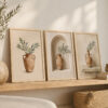 Doğal Ahşap Çerçeveli Minimal Terracotta Amfora Vase Tablo Seti - EW1214