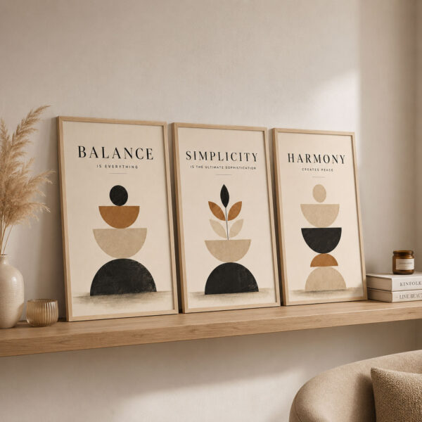 Doğal Ahşap Çerçeveli Minimal Balanced Forms Tablo Seti - EW1218