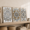 Doğal Ahşap Çerçeveli Minimal Mandala Tablo Seti - EW1226