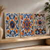 Doğal Ahşap Çerçeveli Minimal Anatolian Motifs Tablo Seti - EW1227