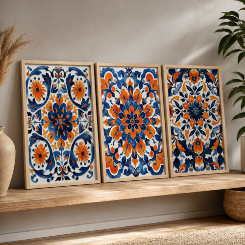 Doğal Ahşap Çerçeveli Minimal Anatolian Motifs Tablo Seti - EW1227