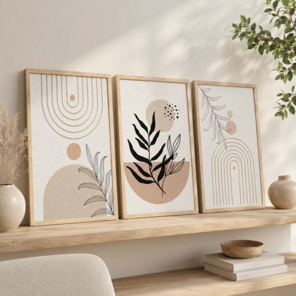 Doğal Ahşap Çerçeveli Minimal Organic Alignment Tablo Seti - EW1230