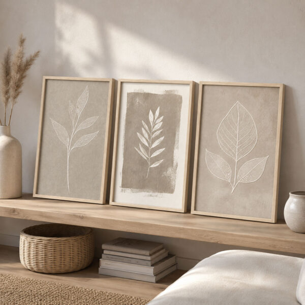 Doğal Ahşap Çerçeveli Minimal Nordic Botanica Tablo Seti - EW1231