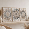 Doğal Ahşap Çerçeveli Minimal Leaf Mandala Tablo Seti - EW1232