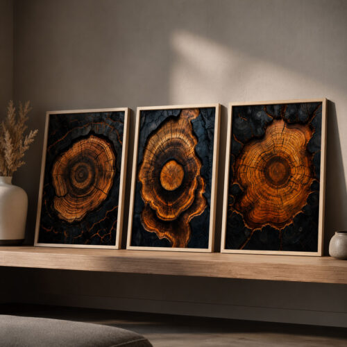 Doğal Ahşap Çerçeveli Minimal Tree Ring Tablo Seti - EW1219