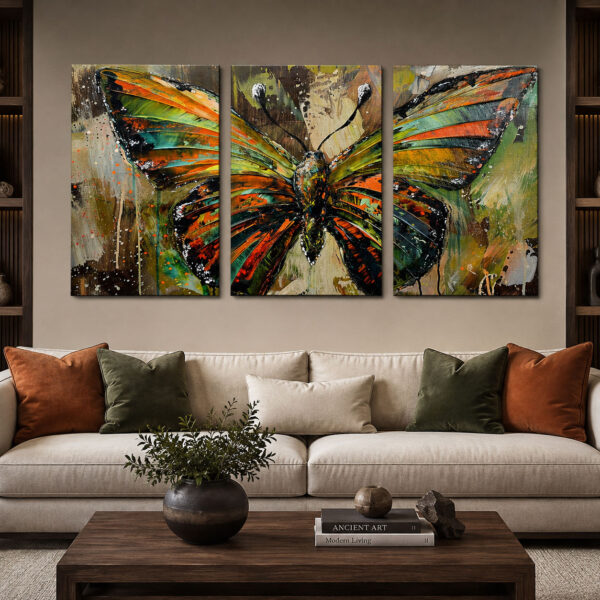 Dekoratif Kelebek Kanvas Duvar Tablosu 3'lü Canvas Tablo Seti - VOOV3219