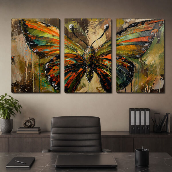 Dekoratif Kelebek Kanvas Duvar Tablosu 3'lü Canvas Tablo Seti - VOOV3219