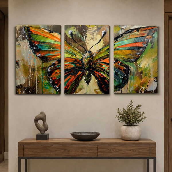 Dekoratif Kelebek Kanvas Duvar Tablosu 3'lü Canvas Tablo Seti - VOOV3219