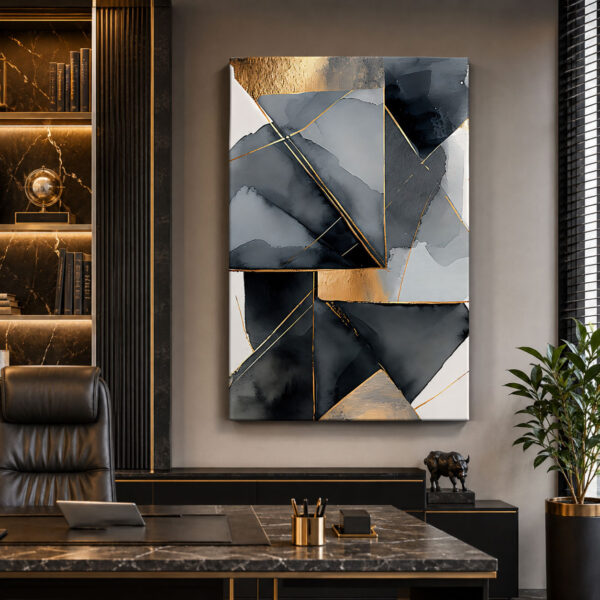 Golden Nexus Dekoratif Soyut Geometrik Kanvas Tablo - VOOV3242