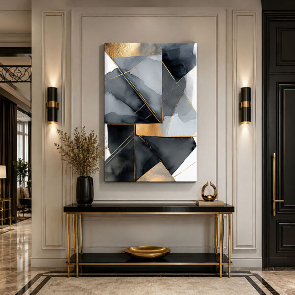 Golden Nexus Dekoratif Soyut Geometrik Kanvas Tablo - VOOV3242